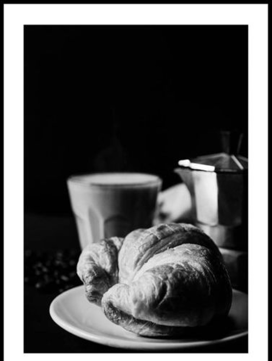 Posterton Croissant Och Kaffe Poster | Svartvita Posters